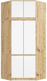 Rohová skriňa s nadstavcom S100 dub artisan / biela