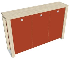 Stredná skriňa Verno+ S 200 x 46 x 130 cm, sklenené dvere, agát / oranžová