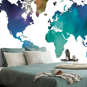Samolepiaca tapeta farebná mapa sveta v akvarelovom prevedení - 150x100