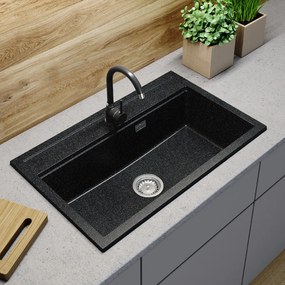 Gamma Advance, 1-komorový granitový drez 805x505x210 mm, čierna so zlatými bodkami, GMA-ZLE000115