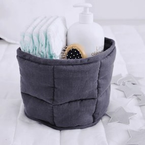 Ľanový prešívaný košík grafitová o 20 cm