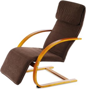 relax kreslo s výklopnou podnožou, čerešňa drevo, látka hnedá