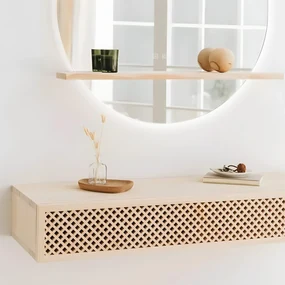 Tutumi Tutumi, okrúhle LED kúpeľňové zrkadlo 60cm s drevenou policou 60x15x2 cm, HOM-02696