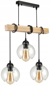 BERGE LED závesné stropné svietidlo, drevený trám, 3xE27, Luster, guľa, bezfarebný