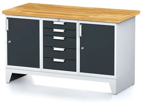 Alfa 3 Dielenský stôl MECHANIC I, 2 skrinky a zásuvkový box na náradie, 5 zásuviek, 1500x685x880 mm, antracitové dvere
