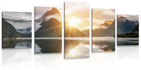 5-dielny obraz krásny východ slnka na Novom Zélande - 200x100
