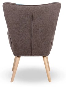 Kreslo ušiak CORDU + taburet — masív, látka, prírodná / patchwork