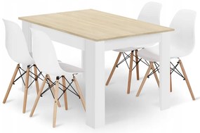 Jedálenská zostava stôl Dub sonoma 120 x 80cm biele nohy + 4 stoličky OSAKA biele / prírodné nohy