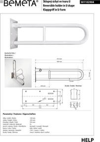 Bemeta Design HELP: Madlo, 900 mm, v tvare U, sklopné, bez krytky, biela - 301102904