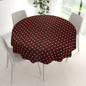 Biante Saténový okrúhly obrus LUP-502 Červeno-zelené vianočné káro s vločkami Ø 110 cm