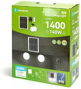 Aigostar - LED Solárne svietidlo 2xLED/70W/12V 12000 mAh 6500K pr. 20,5 cm