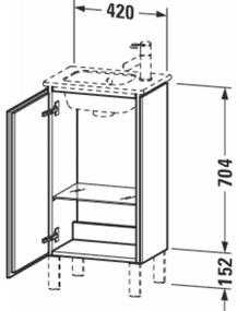 DURAVIT L-Cube stojaca skrinka pod umývadielko na nožičkách, 1 dvierka, pánty vpravo, 420 x 294 x 856 mm, biela vysoký lesk, LC6273R2222