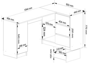 Rohový písací stôl B20 155 cm biely lesk pravý