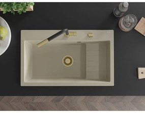 Mexen Omar, 1-komorový granitový drez 800x480x210 mm, béžový, zlatý sifón, 6520801005-69-G