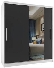 Šatníková skriňa 133 cm Belini biely mat / čierny mat s posuvnými dverami a zrkadlom  MSE SZP2/2/W/1B1L/AL
