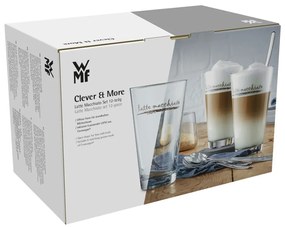 Sklenené hrnčeky s lyžičkami v striebornej farbe v súprave 6 ks 280 ml - WMF