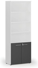Kombinovaná kancelárska skriňa PRIMO WHITE, dvere na 2 poschodia, 800 x 420 x 2128 mm, biela/grafit