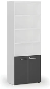 Kombinovaná kancelárska skriňa PRIMO WHITE, dvere na 2 poschodia, 800 x 420 x 2128 mm, biela/grafit