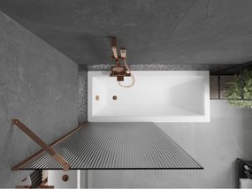 Mexen Next, vaňová zástena 1-krídlová 90 x 150 cm, fixné krídlo, 6 mm sklo s pruhmi, ružové zlato profil, 895-090-000-00-09-60