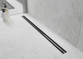 MEXEN Flat nerezový sprchový žľab s rotačným 360° sifónom 160 cm, vzor SLIM, čierna matná, 1741160