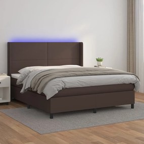 Boxspring posteľ s matracom a LED hnedá 160x200 cm umelá koža 3139274