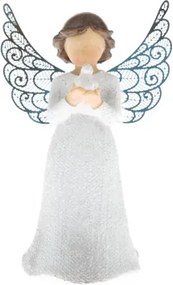 Dekoračná soška Anjel s vtáčikom 12 cm, biely%