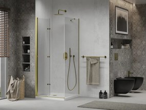 Mexen Lima sprchovací kút 80x80cm, 6mm sklo, zlatý profil - číre sklo + Slim sprchová vanička - 856-080-080-50-00-4010