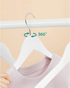 Vešiaky na šaty, s protišmykovými nohavicovými tyčami, sada 10 ks, biele