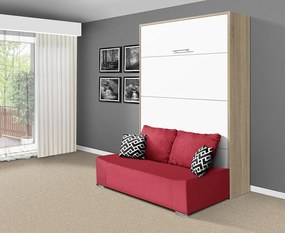Nabytekmorava Sklápacia posteľ s pohovkou VS 21058P 200x120 farba pohovky: Červená, Typ farebného prevedenia: Dub sonoma svetlý / dvere biele