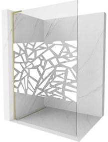 Mexen Kioto L, sprchová zástena Walk-In 90 x 200 cm, 8mm číre sklo biely vzor, zlatý matný profil, 800-090-103-55-85