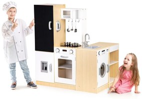 Moderná drevená kuchynka pre deti XXL + tabuľa + LED