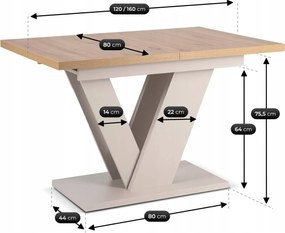 Vintino Jedálenský rozťahovací stôl ARES dub artisan/kašmír 120-160 cm