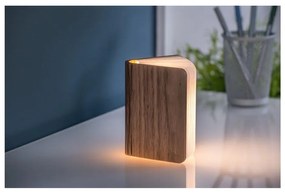 Tmavohnedá LED stolová lampa v tvare knihy z orechového dreva Gingko Booklight