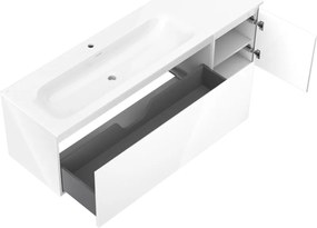 Mexen Orio, kúpeľňová skrinka 160 cm s umývadlom Vela vľavo, 1S, 1D, biela lesklá, 91A13-16047-3-BBFF00-W23L00