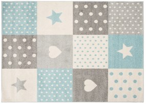 Kusový koberec AZUR srdiečka a hviezdičky - šedý/tyrkysový/biely