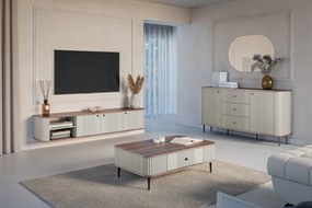 Závesný TV stolík Vespera 3D 187 cm - kašmírová / orech / čierna