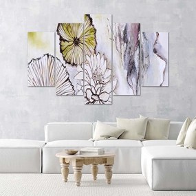 Obraz na plátně pětidílný Akvarelové květiny béžové - 200x100 cm
