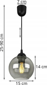 Závesné svietidlo Haga, 1x grafitové sklenené tienidlo,lp