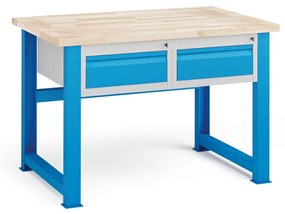 Dielenský stôl KOVONA, 2 zásuvky, buková škárovka, pevné nohy, 1200 mm