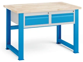 Dielenský stôl KOVONA, 2 zásuvky, buková škárovka, pevné nohy, 1200 mm