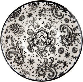 Biela keramická miska s čiernym vzorom Mibbo - Ø 15*5 cm / 350 ml