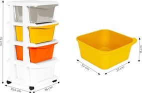 Pojazdný regál so 4 zásuvkami na kolieskach, plastový