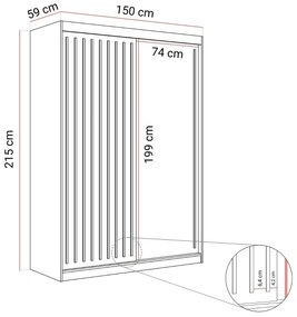 ŠATNÍKOVÁ SKRIŇA S POSUVNÝMI DVERAMI CYNTIA ČIERNA + ZLATÉ LIŠTY 150 cm