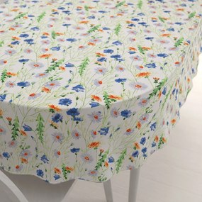 Biante Bavlnený oválny obrus Sandra SA-601 Margaréty a zvončeky na bielom 60x100 cm