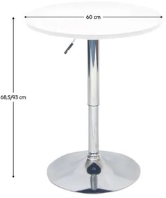 Kondela Barový stôl s nastaviteľnou výškou, biela, priemer 60 cm, BRANY 2 NEW