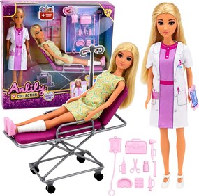 LEAN Toys Bábiky Anlily – Lekárka s pacientkou, nemocničná posteľ, infúzia, príslušenstvo