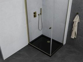 Mexen Pretoria, sprchovací kút 100 (dvere) x 90 (stena) cm, 6mm číre sklo, zlatý profil + čierna sprchová vanička, 852-100-090-50-00-4070G