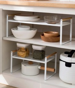Prídavná polica s drevenými úchytkami, odkvapkávač, biely kov MAISON XL - 52x21x20