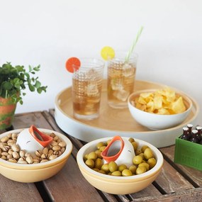 Žltá/biela keramická servírovacia miska 250 ml Hungry Bird – Balvi