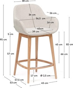 Béžová čalúnená barová stolička s podrúčkami (výška sedadla 66 cm) Konna – Kave Home